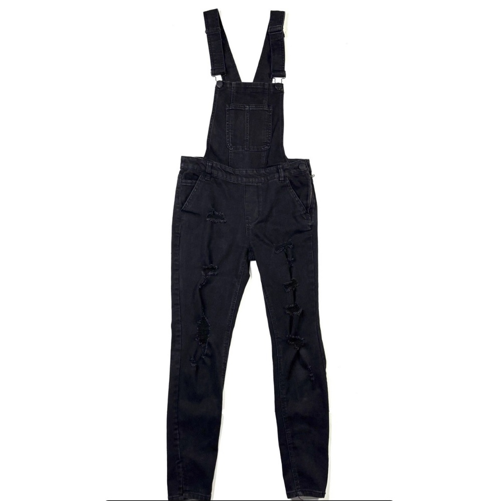 Dollhouse Overalls Women’s 7 Black Distressed Stretch Denim